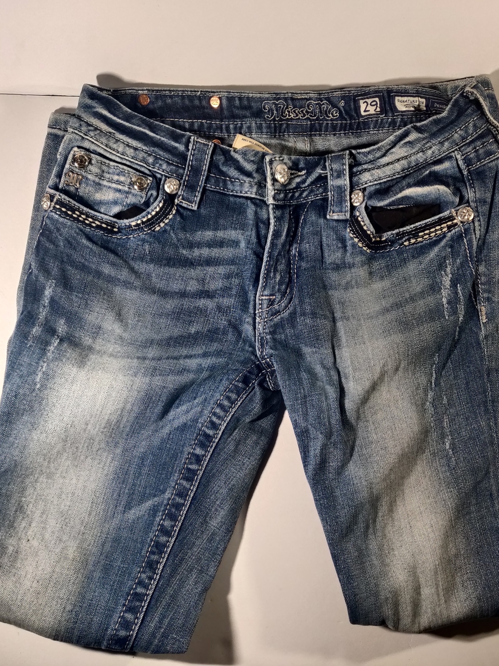 Miss Me Distressed Light Blue Skinny Embellished Jeans Sz 29